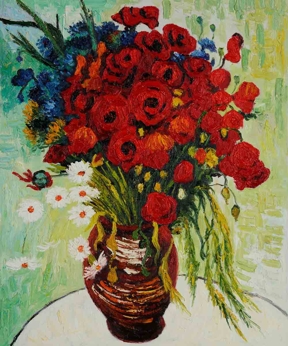 Vase with Daisies and Poppies - Van Gogh Painting On Canvas